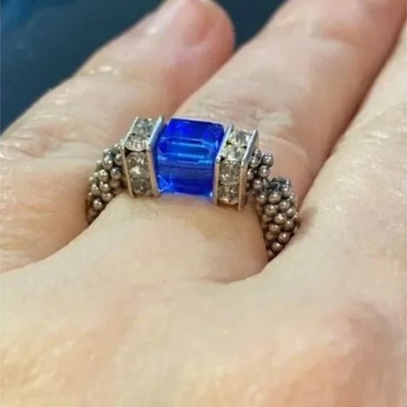 Sapphire blue Stretch ring Square Swarovski crystal Silver - Picture 4 of 4